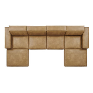 Modway Furniture Restore Modway 6 Piece Vegan Leather Sectional with Pocket Coil Seating for Living Rooms Toast EEI-7418-TST