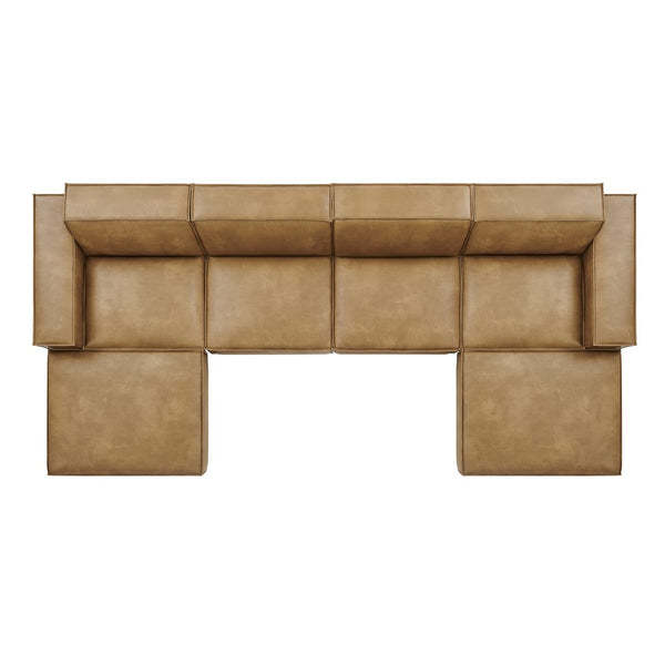 Modway Furniture Restore Modway 6 Piece Vegan Leather Sectional with Pocket Coil Seating for Living Rooms Toast EEI-7418-TST
