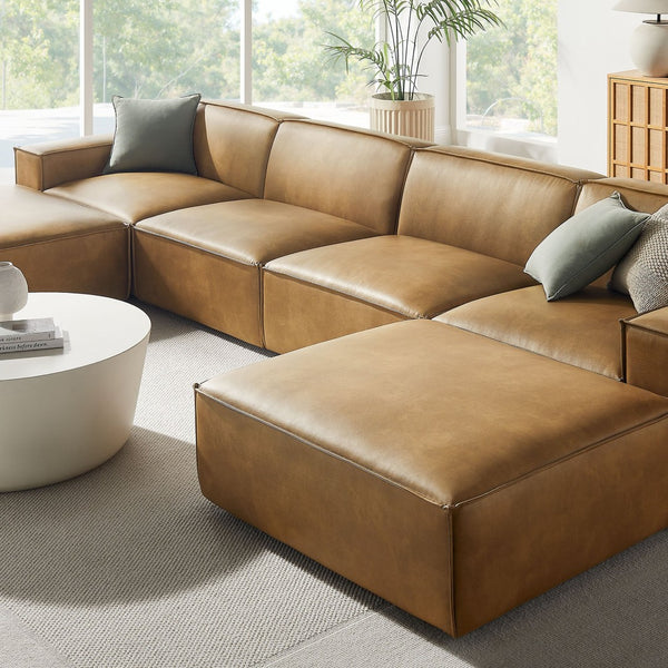 Modway Furniture Restore Modway 6 Piece Vegan Leather Sectional with Pocket Coil Seating for Living Rooms Toast EEI-7418-TST