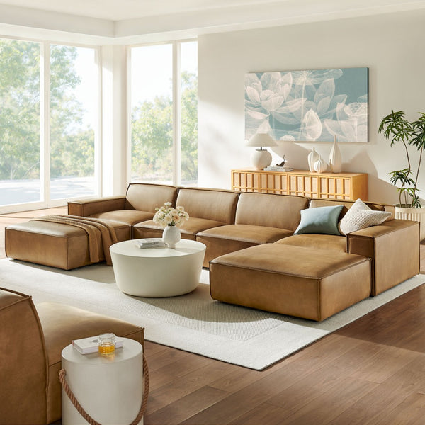 Modway Furniture Restore Modway 6 Piece Vegan Leather Sectional with Pocket Coil Seating for Living Rooms Toast EEI-7418-TST