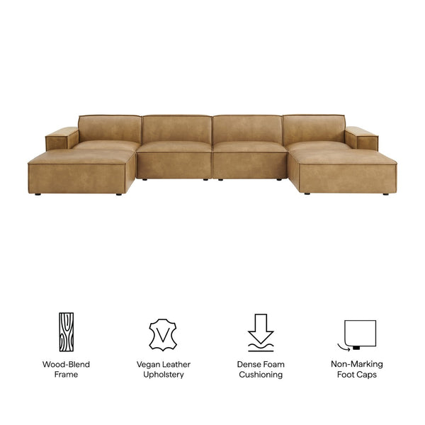Modway Furniture Restore Modway 6 Piece Vegan Leather Sectional with Pocket Coil Seating for Living Rooms Toast EEI-7418-TST