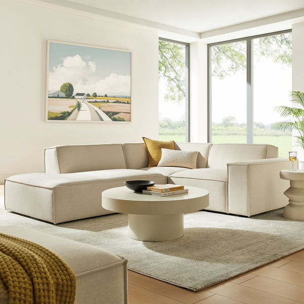 Modway Furniture Restore Modular L-shaped Sectional with French Piping and Stain-resistant Fabric Ecru EEI-7419-ECR