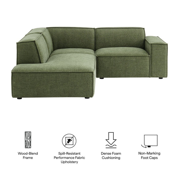 Modway Furniture Restore Modular L-shaped Sectional with French Piping and Stain-resistant Fabric Foliage EEI-7419-FOL