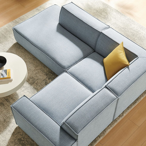 Modway Furniture Restore Modular L-shaped Sectional with French Piping and Stain-resistant Fabric Sky EEI-7419-SKY