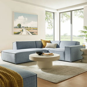 Modway Furniture Restore Modular L-shaped Sectional with French Piping and Stain-resistant Fabric Sky EEI-7419-SKY