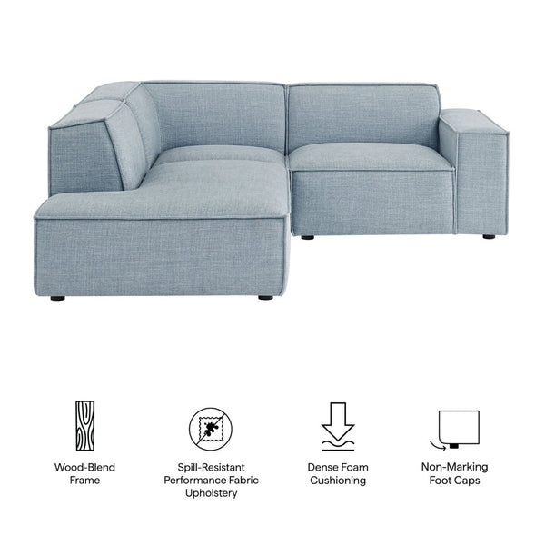 Modway Furniture Restore Modular L-shaped Sectional with French Piping and Stain-resistant Fabric Sky EEI-7419-SKY