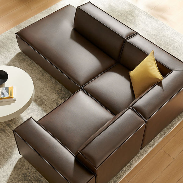 Modway Furniture Restore Modway Vegan Leather L-shaped Sectional with French Piping for Modern Living Espresso EEI-7420-ESP