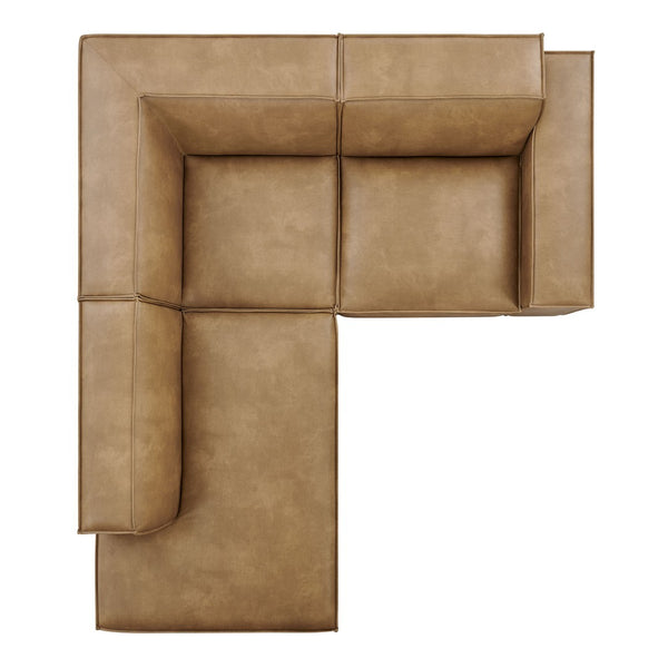 Modway Furniture Restore Modway Vegan Leather L-shaped Sectional with French Piping for Modern Living Toast EEI-7420-TST
