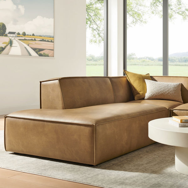 Modway Furniture Restore Modway Vegan Leather L-shaped Sectional with French Piping for Modern Living Toast EEI-7420-TST