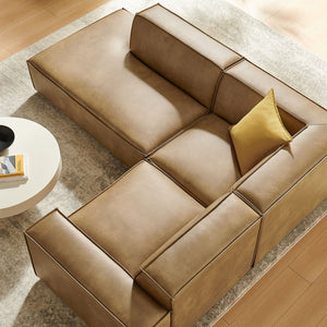 Modway Furniture Restore Modway Vegan Leather L-shaped Sectional with French Piping for Modern Living Toast EEI-7420-TST