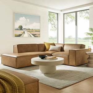Modway Furniture Restore Modway Vegan Leather L-shaped Sectional with French Piping for Modern Living Toast EEI-7420-TST