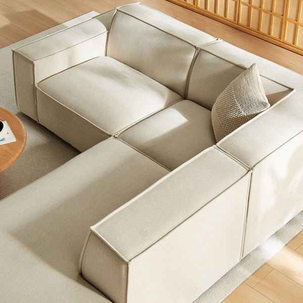 Modway Furniture Restore Modular L Shaped Sectional with Performance Fabric Piped Cushions for Living Rooms Ecru EEI-7421-ECR