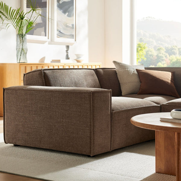Modway Furniture Restore Modular L Shaped Sectional with Performance Fabric Piped Cushions for Living Rooms Mocha EEI-7421-MOC