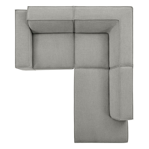 Modway Furniture Restore Modular L Shaped Sectional with Performance Fabric Piped Cushions for Living Rooms Pewter EEI-7421-PEW