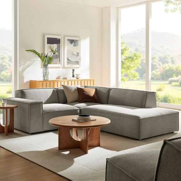 Modway Furniture Restore Modular L Shaped Sectional with Performance Fabric Piped Cushions for Living Rooms Pewter EEI-7421-PEW
