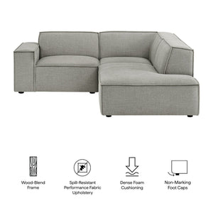 Modway Furniture Restore Modular L Shaped Sectional with Performance Fabric Piped Cushions for Living Rooms Pewter EEI-7421-PEW