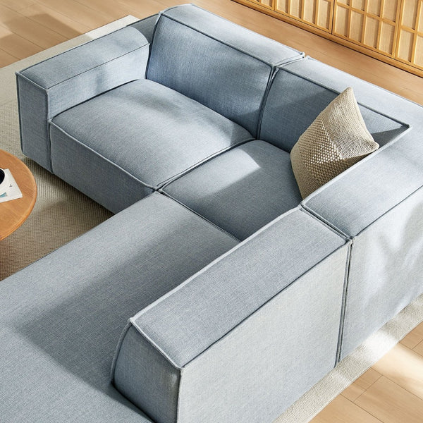 Modway Furniture Restore Modular L Shaped Sectional with Performance Fabric Piped Cushions for Living Rooms Sky EEI-7421-SKY