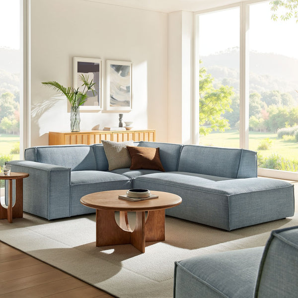 Modway Furniture Restore Modular L Shaped Sectional with Performance Fabric Piped Cushions for Living Rooms Sky EEI-7421-SKY