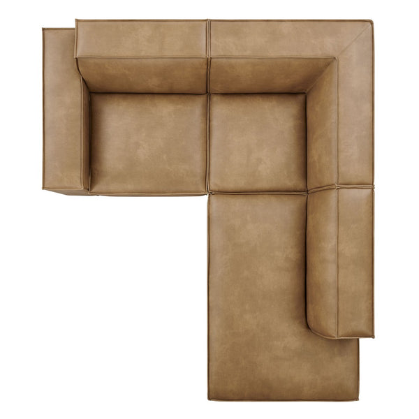 Modway Furniture Restore Modway Vegan Leather L-shaped Sectional with Pocket Coil Cushion Support Toast EEI-7422-TST