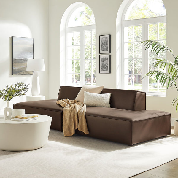 Modway Furniture Restore Modway Two Piece Vegan Leather Modular Loveseat with French Piping Detail Espresso EEI-7424-ESP