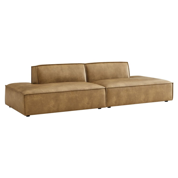 Modway Furniture Restore Modway Two Piece Vegan Leather Modular Loveseat with French Piping Detail Toast EEI-7424-TST