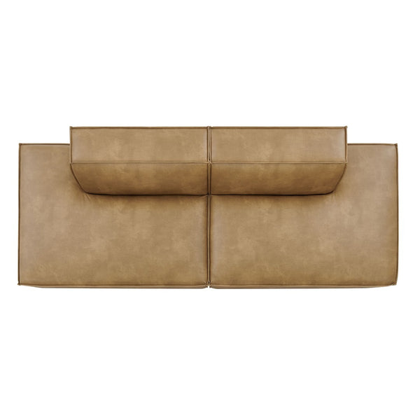 Modway Furniture Restore Modway Two Piece Vegan Leather Modular Loveseat with French Piping Detail Toast EEI-7424-TST
