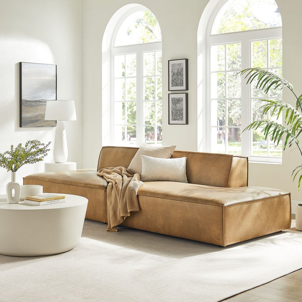 Modway Furniture Restore Modway Two Piece Vegan Leather Modular Loveseat with French Piping Detail Toast EEI-7424-TST