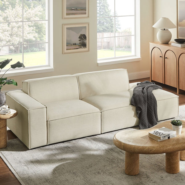 Modway Furniture Restore Modular Loveseat with Performance Upholstery French Piping and Pocket Coil Seating Ecru EEI-7425-ECR