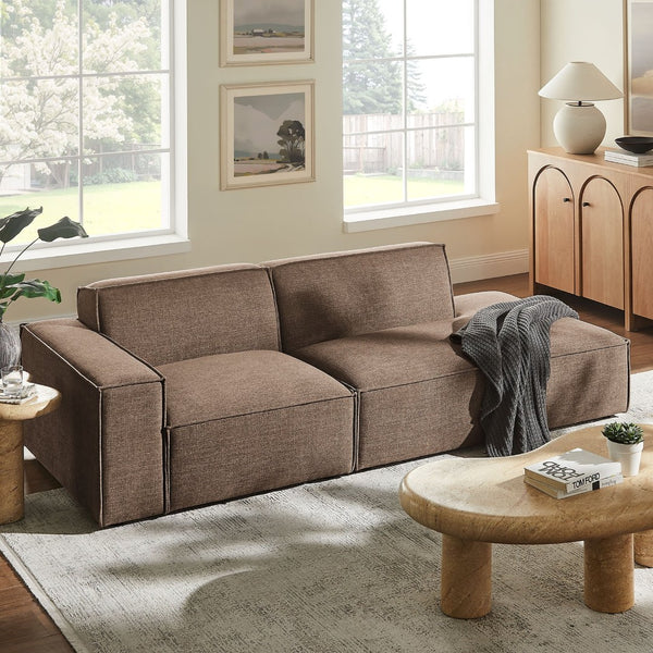 Modway Furniture Restore Modular Loveseat with Performance Upholstery French Piping and Pocket Coil Seating Mocha EEI-7425-MOC