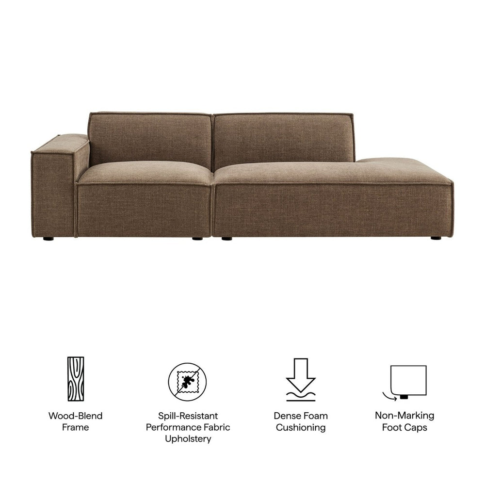 Modway Furniture Restore Modular Loveseat with Performance Upholstery French Piping and Pocket Coil Seating Mocha EEI-7425-MOC