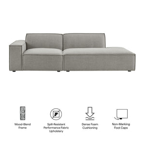Modway Furniture Restore Modular Loveseat with Performance Upholstery French Piping and Pocket Coil Seating Pewter EEI-7425-PEW