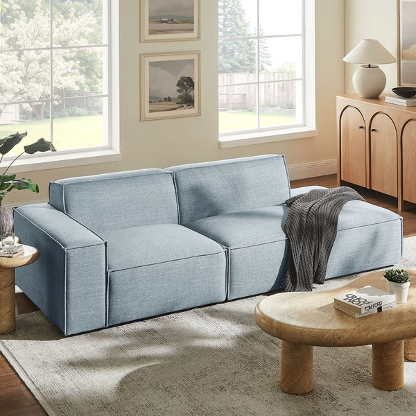Modway Furniture Restore Modular Loveseat with Performance Upholstery French Piping and Pocket Coil Seating Sky EEI-7425-SKY