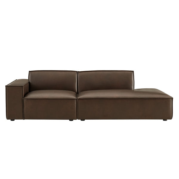 Modway Furniture Restore Modular Vegan Leather Loveseat with Piped Cushions for Modern Living Spaces Espresso EEI-7426-ESP