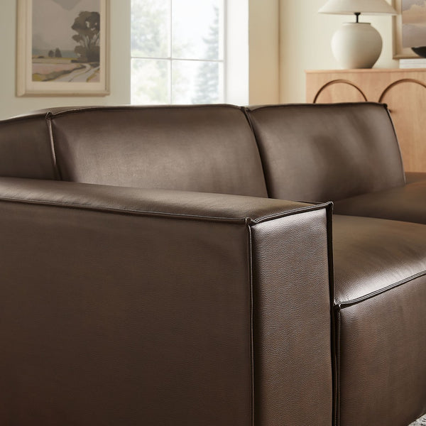 Modway Furniture Restore Modular Vegan Leather Loveseat with Piped Cushions for Modern Living Spaces Espresso EEI-7426-ESP