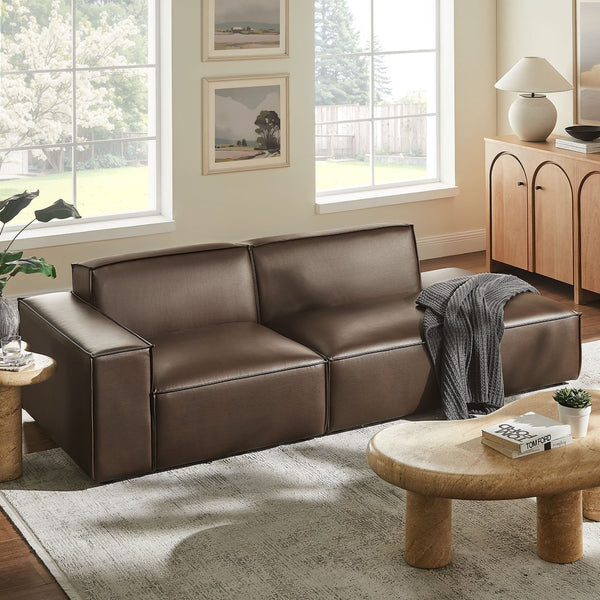 Modway Furniture Restore Modular Vegan Leather Loveseat with Piped Cushions for Modern Living Spaces Espresso EEI-7426-ESP