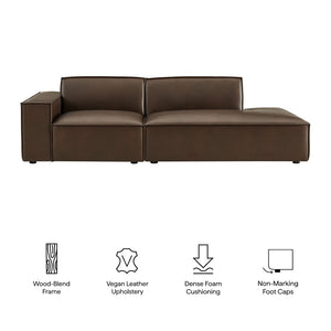Modway Furniture Restore Modular Vegan Leather Loveseat with Piped Cushions for Modern Living Spaces Espresso EEI-7426-ESP