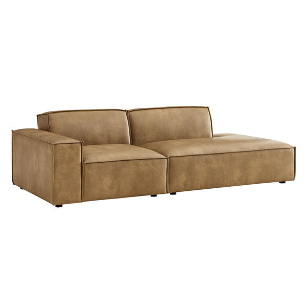 Modway Furniture Restore Modular Vegan Leather Loveseat with Piped Cushions for Modern Living Spaces Toast EEI-7426-TST