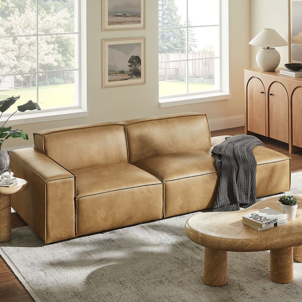 Modway Furniture Restore Modular Vegan Leather Loveseat with Piped Cushions for Modern Living Spaces Toast EEI-7426-TST