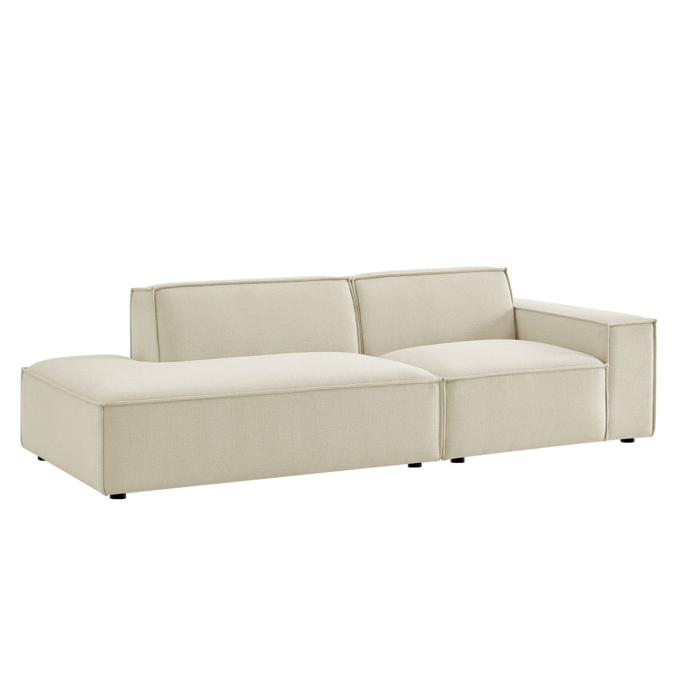 Modway Furniture Restore Modular Loveseat with Chaise Piped Cushions and Stain Resistant Fabric Seating Ecru EEI-7427-ECR