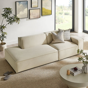Modway Furniture Restore Modular Loveseat with Chaise Piped Cushions and Stain Resistant Fabric Seating Ecru EEI-7427-ECR