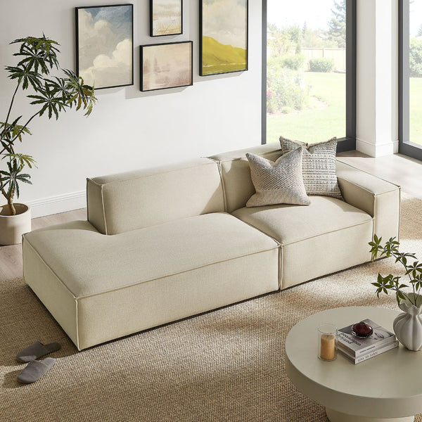 Modway Furniture Restore Modular Loveseat with Chaise Piped Cushions and Stain Resistant Fabric Seating Ecru EEI-7427-ECR