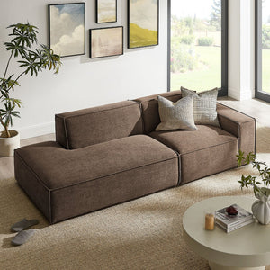 Modway Furniture Restore Modular Loveseat with Chaise Piped Cushions and Stain Resistant Fabric Seating Mocha EEI-7427-MOC