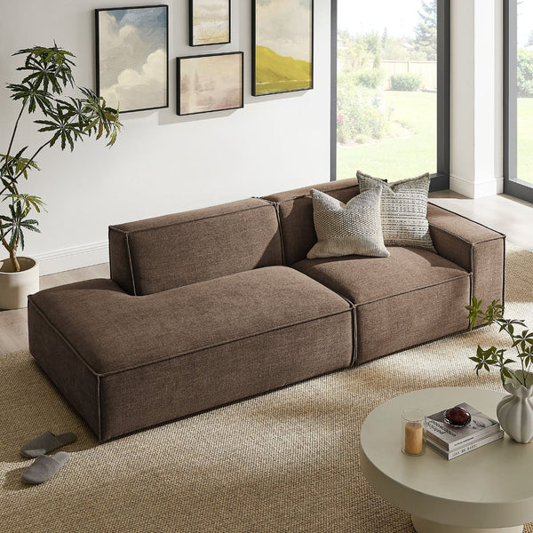 Modway Furniture Restore Modular Loveseat with Chaise Piped Cushions and Stain Resistant Fabric Seating Mocha EEI-7427-MOC
