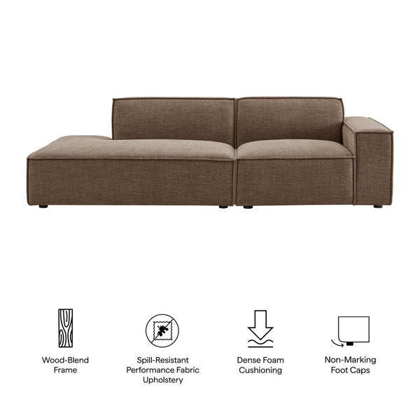 Modway Furniture Restore Modular Loveseat with Chaise Piped Cushions and Stain Resistant Fabric Seating Mocha EEI-7427-MOC