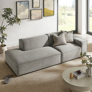 Modway Furniture Restore Modular Loveseat with Chaise Piped Cushions and Stain Resistant Fabric Seating Pewter EEI-7427-PEW