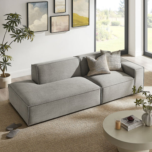 Modway Furniture Restore Modular Loveseat with Chaise Piped Cushions and Stain Resistant Fabric Seating Pewter EEI-7427-PEW