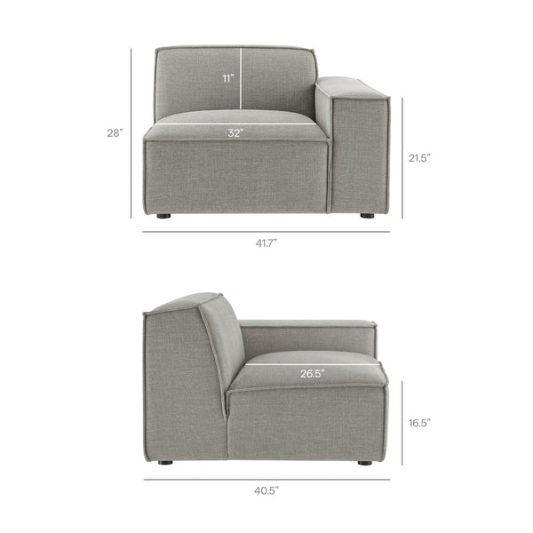 Modway Furniture Restore Modular Loveseat with Chaise Piped Cushions and Stain Resistant Fabric Seating Pewter EEI-7427-PEW