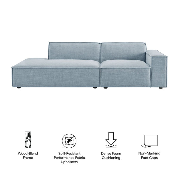 Modway Furniture Restore Modular Loveseat with Chaise Piped Cushions and Stain Resistant Fabric Seating Sky EEI-7427-SKY