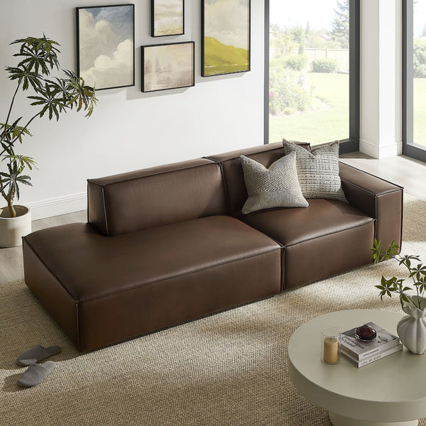 Modway Furniture Restore Modway 2 Piece Vegan Leather Modular Loveseat with French Piping for Living Rooms Espresso EEI-7428-ESP