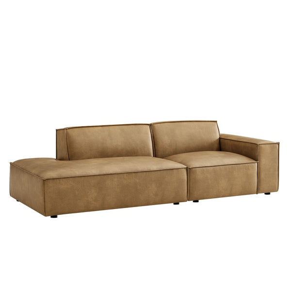 Modway Furniture Restore Modway 2 Piece Vegan Leather Modular Loveseat with French Piping for Living Rooms Toast EEI-7428-TST